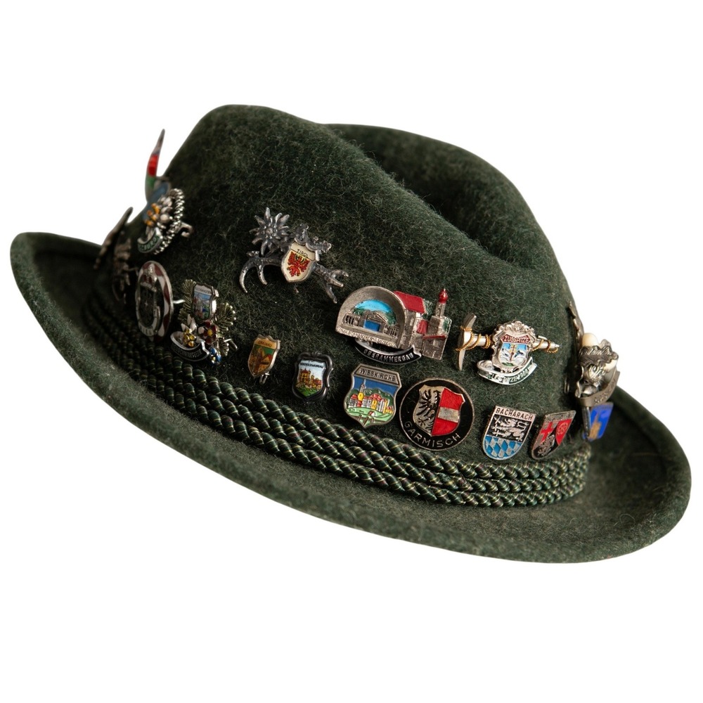 VTG Bavarian Wool Hat Bavarian Lambert German Tyrolean 21 Pins Alpin Oktoberfest